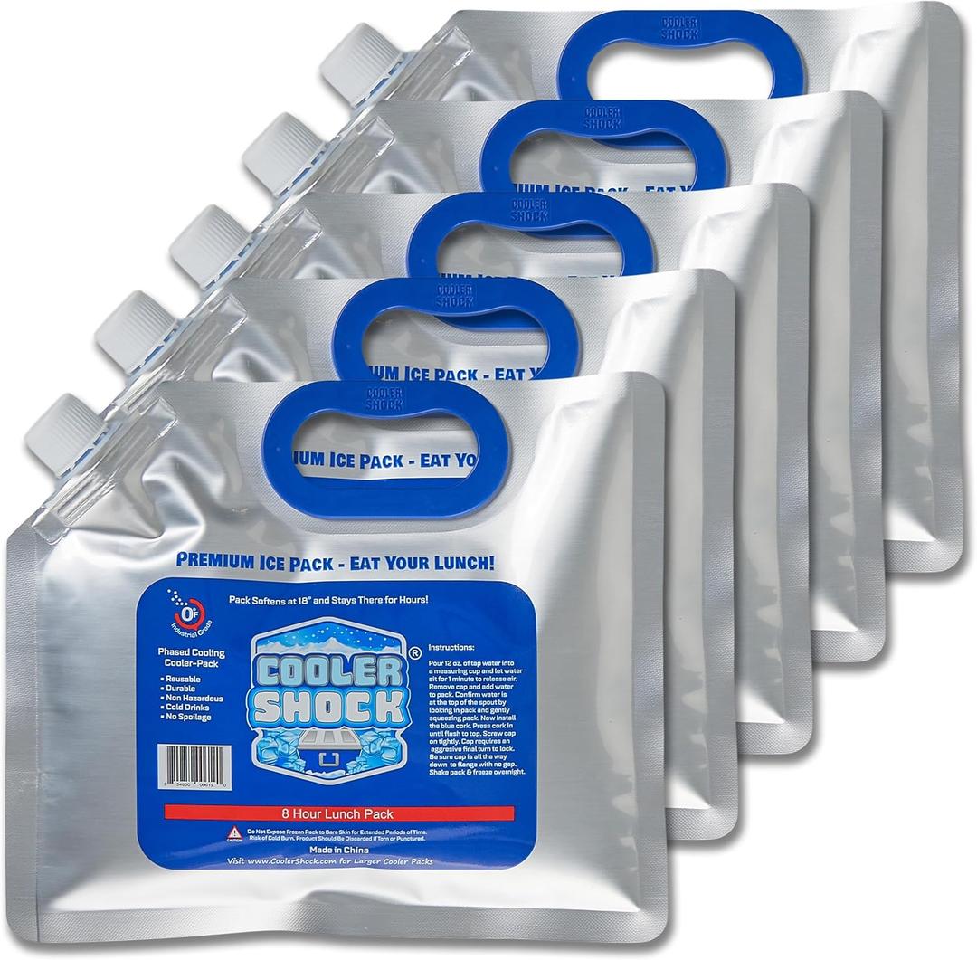 Cooler Shock Reusable Ice Packs for Cooler - Long Lasting Cold Freezer Packs for Coolers and Lunch Boxes - Cooler Ice Packs for Camping Gear, Fishing, Road Trips, Beach Must Haves,4 Packs