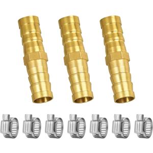 3-pcs 3/8" Hose Barb Fitting, Brass Hose Repair Kit for Fuel Line Connector, Barbed Hoses Mender for Air/Water/Oil/Gas/Pressure Washer/Soaker & Hydraulic Systems Expandable Hoses Repair Kit (2-way-I)