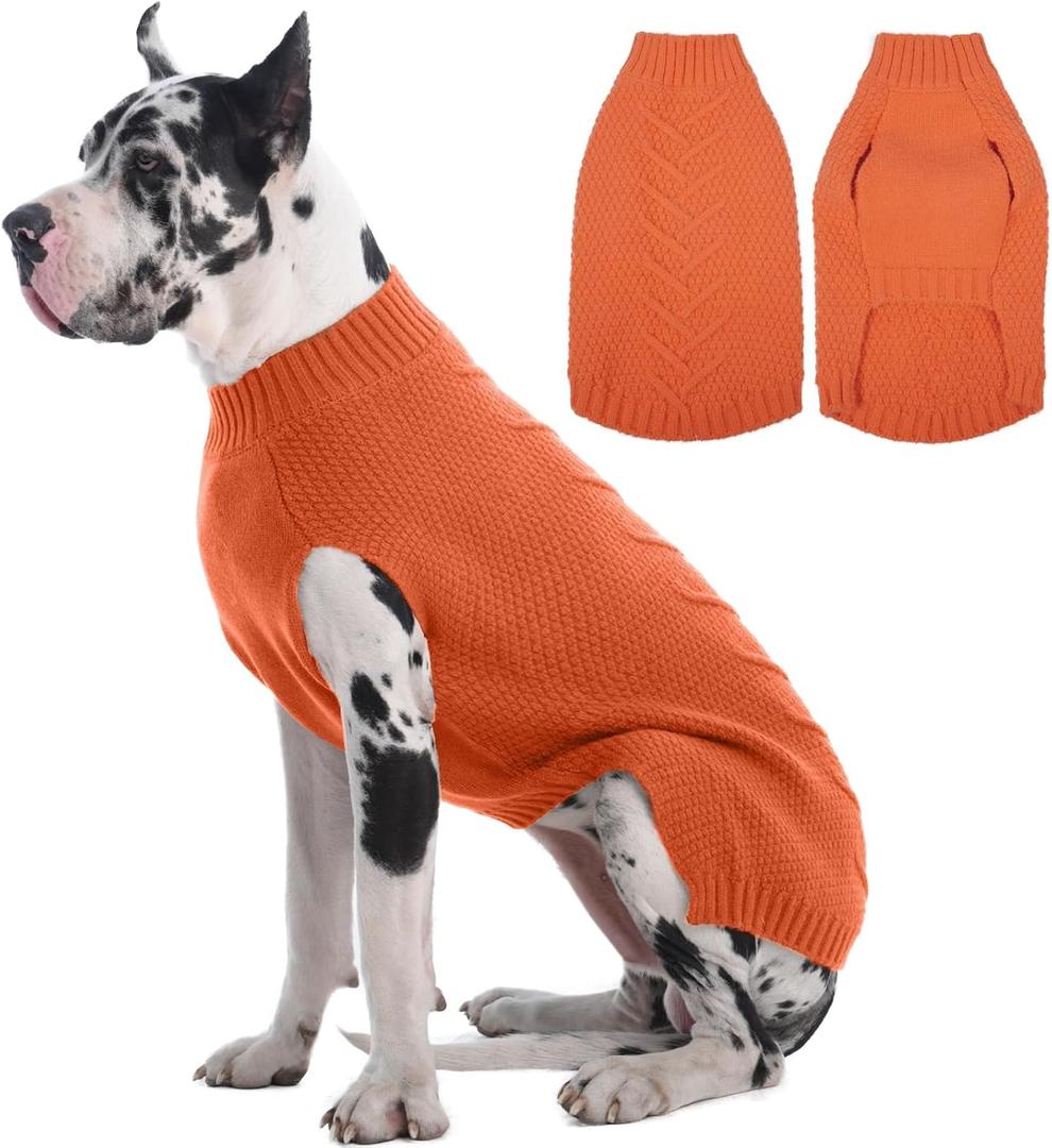 IECOii Big Dog Sweater - Extra Large Dog Sweater for Cold Weather, Orange, 4XL for Doberman & Great Dane (XXXX-Large(Chest:35.4 in))