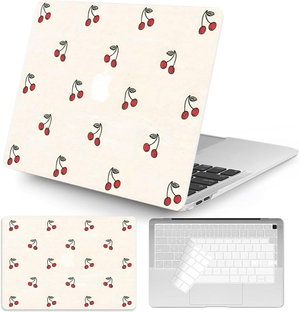 Seorsok Compatible with MacBook Air 13 Inch Case 2022 2021 2020-2018 Release A1932 A2179 M1 A2337 Touch ID,Cute Red Cherry Aesthetic Plastic Hard Case & Transparent Keyboard Cover,Marble Texture Beige