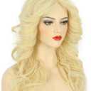 karlery Women 70s Feathered Wig Long Blonde Wave Disco Singer Wig Vintage Costume Wig Halloween Party Costume Wig, 10.51 x 7.99 x 0.83 in