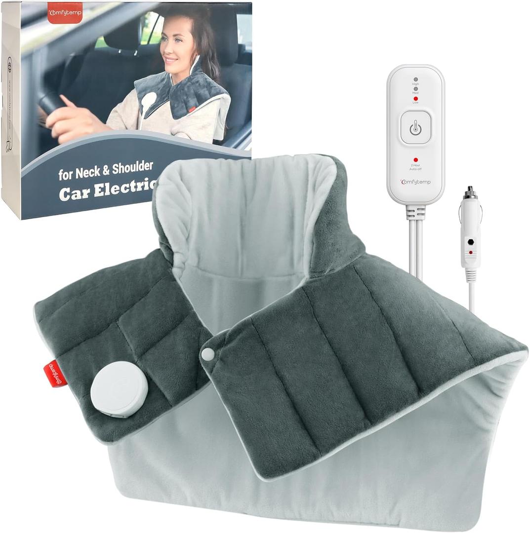 Car Electric Blanket for Neck and Shoulder, Comfytemp Heated Car Blanket with 3 Heat Settings 2H Auto-Off, Heated Neck Shoulder Wrap for Soothing Warmth, 12V/24V Heated Throw Blanket for Car, Camping