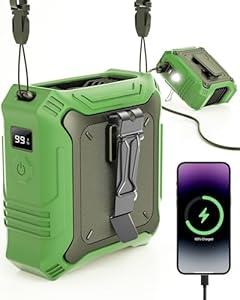 Portable Fan with 5-Speed Settings, Dual-Sided Clip on Wearable Belt Waist Fan for 8000mAh, 2 Settings including Flashlight, Travel Essential for Outdoor Camping as Power Bank