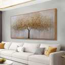 Abstract Wall Art Gold Tree of Life Framed Artwork Canvas Painting Textured Tree Pictures Wall Decor for Living Room Bedroom Dining Room Home Office Decor 20"x40" with Framed