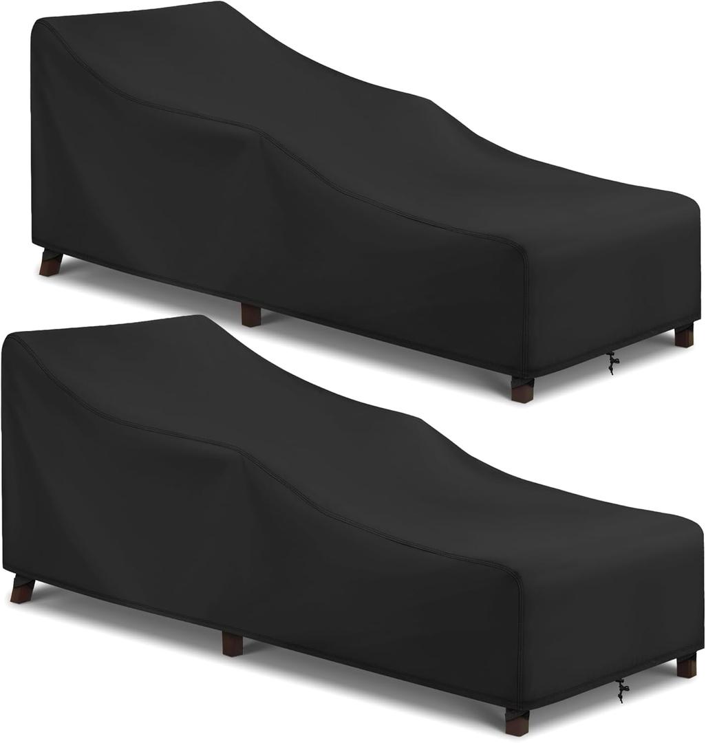 Arcedo Patio Lounge Chair Cover 2 Pack, Waterproof Outdoor Chaise Lounge Covers for Outdoor Furniture and Outside Stackable Cushions, 84" x 32" x 32" H, Black