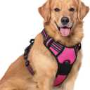 rabbitgoo Dog Harness No Pull with 2 Leash Clips, Adjustable Soft Padded, Reflective Oxford No Choke Pet Vest with Easy Control Handle for Large Dogs, Hot Pink, XL