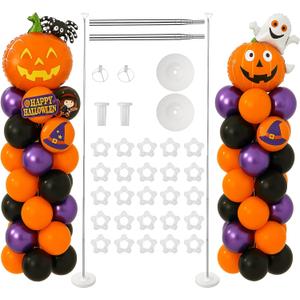 Balloon Stand Kit Set of 2, 7FT Adjustable Height Balloon Column Kit for Floor with Metal Telescopic Pillar for Halloween Thanksgiving Day New Years 2025 Gender Reveal Party Decorations