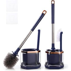 Toilet Bowl Brush and Holder 2 Pack Long Handled Toilet Brush Set for Bathroom with Gap Cleaning Brush and Clip deep Cleaning Wall-Mounted Household 3-in-1 Cleaning Brush Set Blue