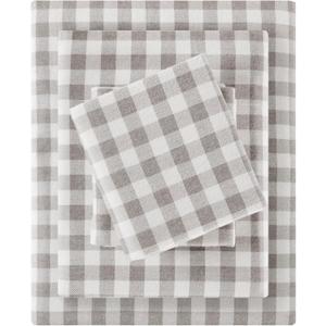 Sleep Philosophy True North 100% Cotton Flannel Sheets Full Size, Cozy Flannel Sheet Set Brushed for Extra Softness, Heavyweight Novelty Print Warm Flannel Bedding Set, Gray Herringbone Check 4 Piece