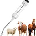 yeesport Veterinary Metal Feeding Gun, 500 ml Oral Drencher for Livestock, Long Handle Dosing Syringe with Curved Nozzle, Adjustable Dose Injector for Cattle Pigs Sheep Horses