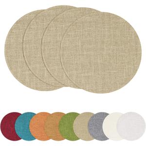 homing 15 Inch Round Cloth Placemats Set of 4, Cotton Linen Blend Washable Table Mats, Farmhouse Dining Place Mats for Indoors & Outdoors, Easy to Clean, Linen