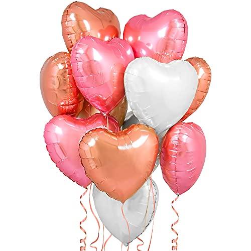 KatchOn Rose Gold, White Pink Heart Balloons - 18 Inch, Pack of 12 | Heart Shaped Balloons, Love Decorations | Happy Anniversary | Bridal Shower | Wedding Shower 5 pack