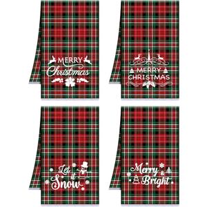 Mindsoft 4 Pack Christmas Tartan Hand Towels Merry Christmas Tartan Plaid Towels Kitchen Dishtowels Absorbent Dish Rapid Drying Hand for Xmas Bathroom Kitchen Decor Holiday Housewarming Gift