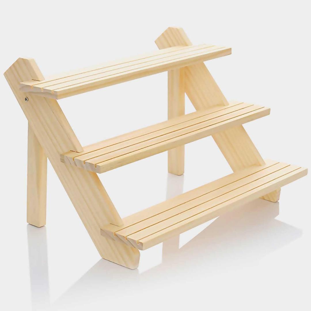 3 Steps Display Riser, Earring Display Stands, Showcase Cascading Merchandise Organizer Tray Vendor Display Supplies for Tabletop Shows Solid Wood