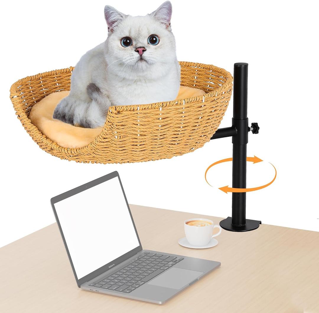FAHKNS Cat Desk Bed, Adjustable Height, 360 Rotating cat Desk Bed,Cat Hammock for Desk Window, Supports up to 45lbs
