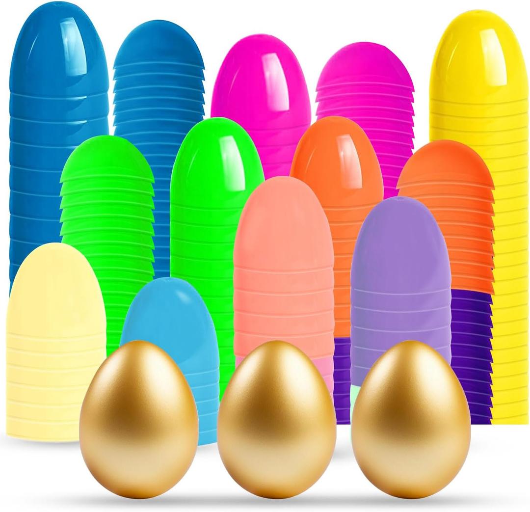 2 x Plastic Easter Eggs Empty Fillable2.36" (36-PCS with 3 Golden Eggs) Easter Decoration12 Colors Bright Pastel Bulk Large Easter DecorPerfect for Egg Hunt/Surprise Egg/Classroom Prize Supplies