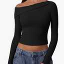 QINSEN Women Long Sleeve Off Shoulder Tops Trendy Double Lined Going Out Shirt for Fall, XL