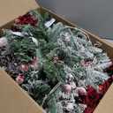 9FT Pre-lit Flocked Snow Christmas Garland, Berries and Bows and 50 Lights, Plug in, Holiday Decoration Fireplace Stairs Mantle Door Indoor Outdoor