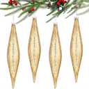 4 Pcs 9.8 Inches Large Glass Finial Drop Christmas Ornaments Hanging Christmas Finials Glass Ornaments Assorted Decor for Xmas Tree Outdoor Indoor Holiday Decoration(Gold)