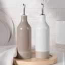 famiware Milkyway 16oz Ceramic Olive Oil Dispenser Bottle, Olive Oil and Vinegar Dispenser Bottle Set of 2 with Stainless Steel Pourers, Suitable for Storage Vinegar, Liquids, White and Cinnamon Brown