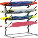 4-Tier Freestanding Surfboard Rack, Watersport Kayak and Kayaks Rack with Two Silicone Mat, Kayak Storage Rack for SUP, Surfboard, Paddle, Ski, Skateboards