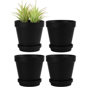 Yishang Large Terra Cotta Pots with Saucer-4 Pack Large 6'' Terra Cotta Plant Pot with Drainage Hole, Flower Pot with Tray, Terracotta Pot for Indoor Outdoor Plant(Black)