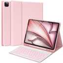 BQSS for iPad Air 13 Inch Case Keyboard (M3/M2, 2025/2024) & iPad Pro 12.9 inch (6th/5th/4th/3rd Gen), 7 Colors Backlit Wireless Detachable Folio Keyboard Cover with Pencil Holder (Light Pink)