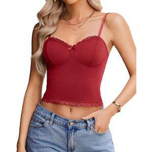 2 Pack Avidlove Sexy Tops for Women Lace Y2k Camisole Top Trendy Slim Fit Tops Cami Going Out Top (Wine Red, XXL)