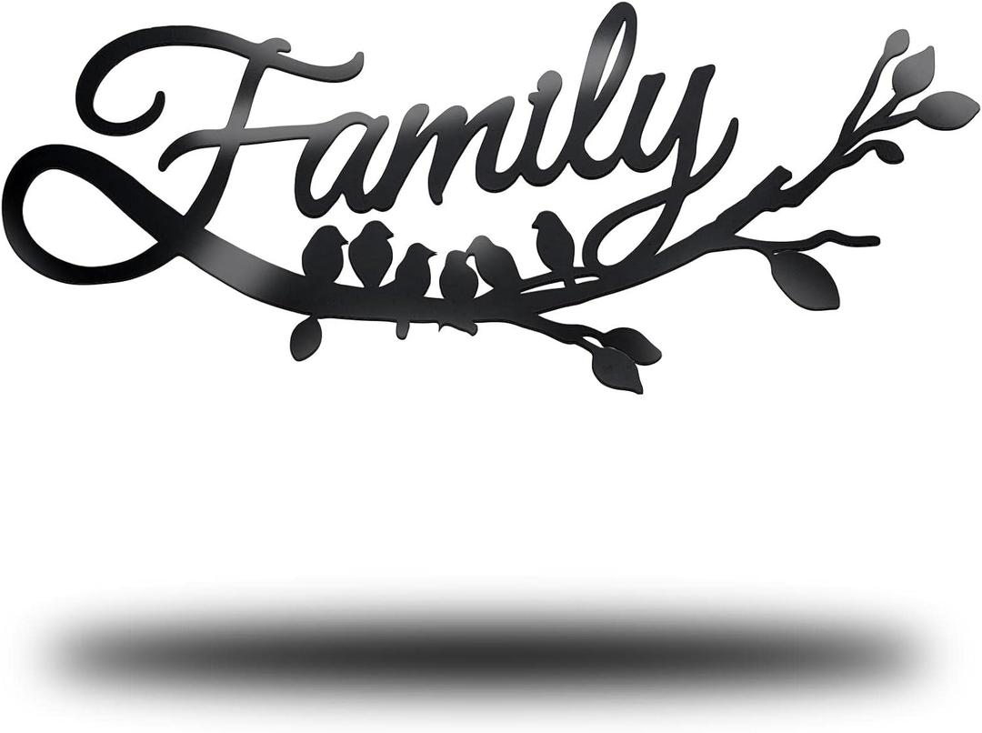 Family Wall Decor Metal Family Wall Sign Cursive Word Black Iron Home Decor Art Rustic Hanging Word Sign Country Home Decoration for Dining Room Kitchen Door Decoration  (13 Inch)
