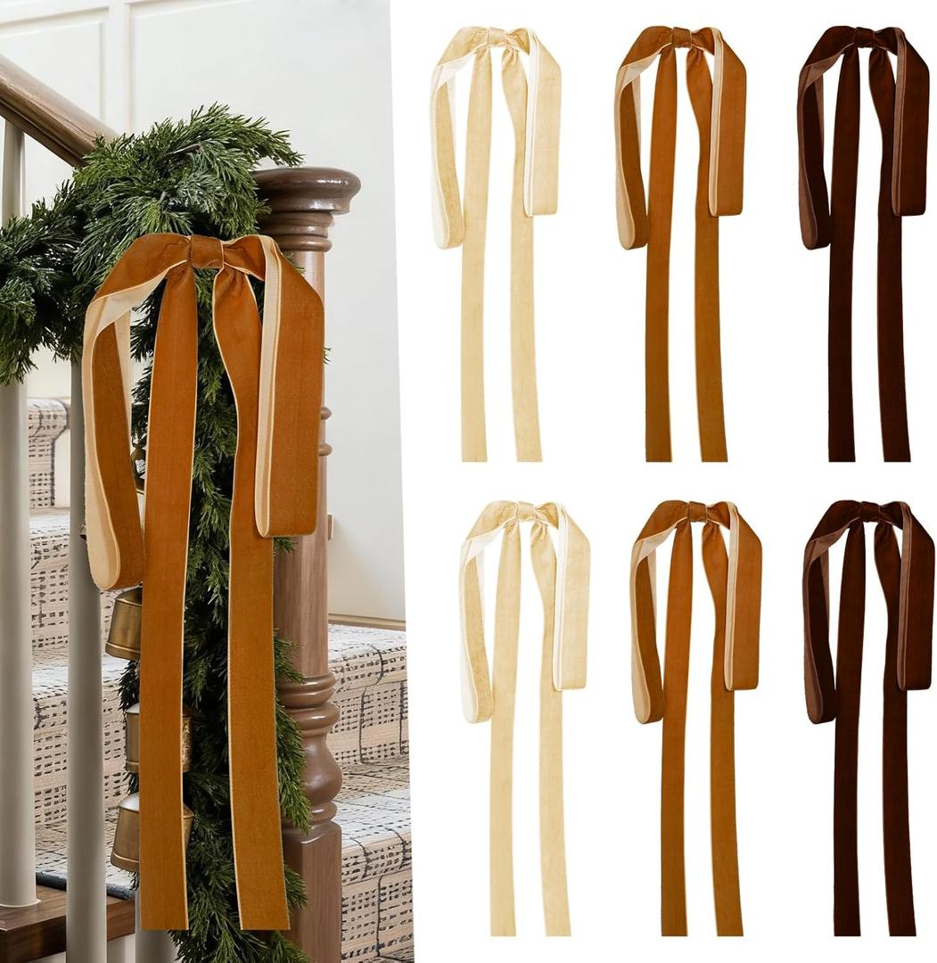 Artmag 6 Pcs Velvet Christmas Large Swag Bows 23.6x15.7 Inch Rustic Staircase Wreath Fireplace Vintage Bows for Christmas Tree Topper Holiday Indoor Outdoor Decor (Multicolor)