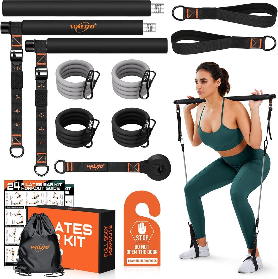 Pilates Bar Kit with Resistance Bands, 3-Section Multifunctional Yoga Pilates Bar with Metal Adjustment Buckle.Portable Pilates Equipment for Women & Men Full-Body Workouts at Home Gym