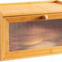 Farmhouse Bread Box for Kitchen Countertop, Modern Bamboo Large Bread Storage Container, Breadbox Organizer with Window for Kitchen Counter, Cabinet and Pantry (Natural Bamboo, Rectangular)