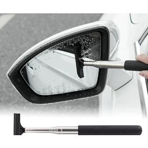 Tesnaao 6 PC Car Rearview Mirror Wiper, 8.66"-38.58" Telescopic Stainless Steel Frosted Handle Layered Rubber Brush Head Car Window Glass Defogger Wiper, Portable Cleaning Accessories (Black)