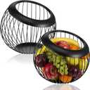 2 Pieces Metal Coffee Pod Holder, Large Capacity Espresso Pod Storage Fruit Bowl Snack Organizer With Sturdy Wire Basket For Counter Bar Station, Black