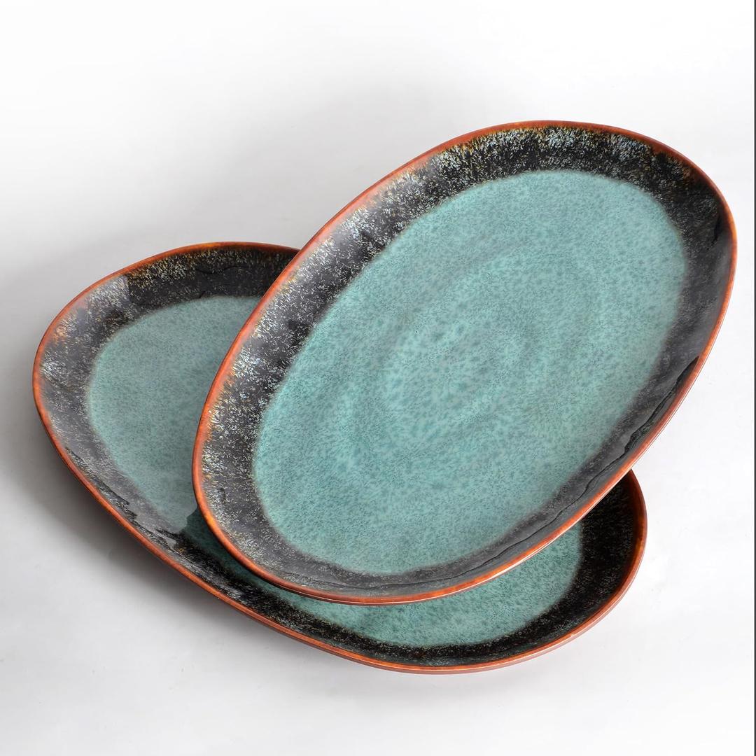 2 Piece Melamine Serving Tray, 19" Serving Food Platter for Entertaining,Dinnerware Sets,Serving Tray,Melamine Plates,Party, Meat, Dessert, Unbreakable, Dishwasher Safe, BPA Free (Oval Platter)