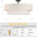 2 Tier 28" Cream Fabric Drum Shade Black 6 Light Semi-Flush Mount Light