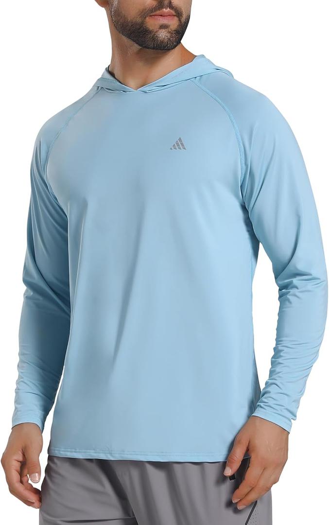Light Face Men's UPF 50+ Sun Protection Hoodie Shirts Long Sleeve Rash Guard Fishing Hiking SPF UV Shirt Quick Dry (Blue, M)