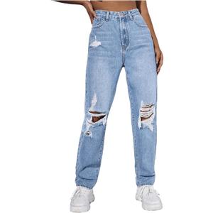 Floerns Women's Ripped Y2K Stretchy Straight Leg Denim Pants with Pocket (Medium)