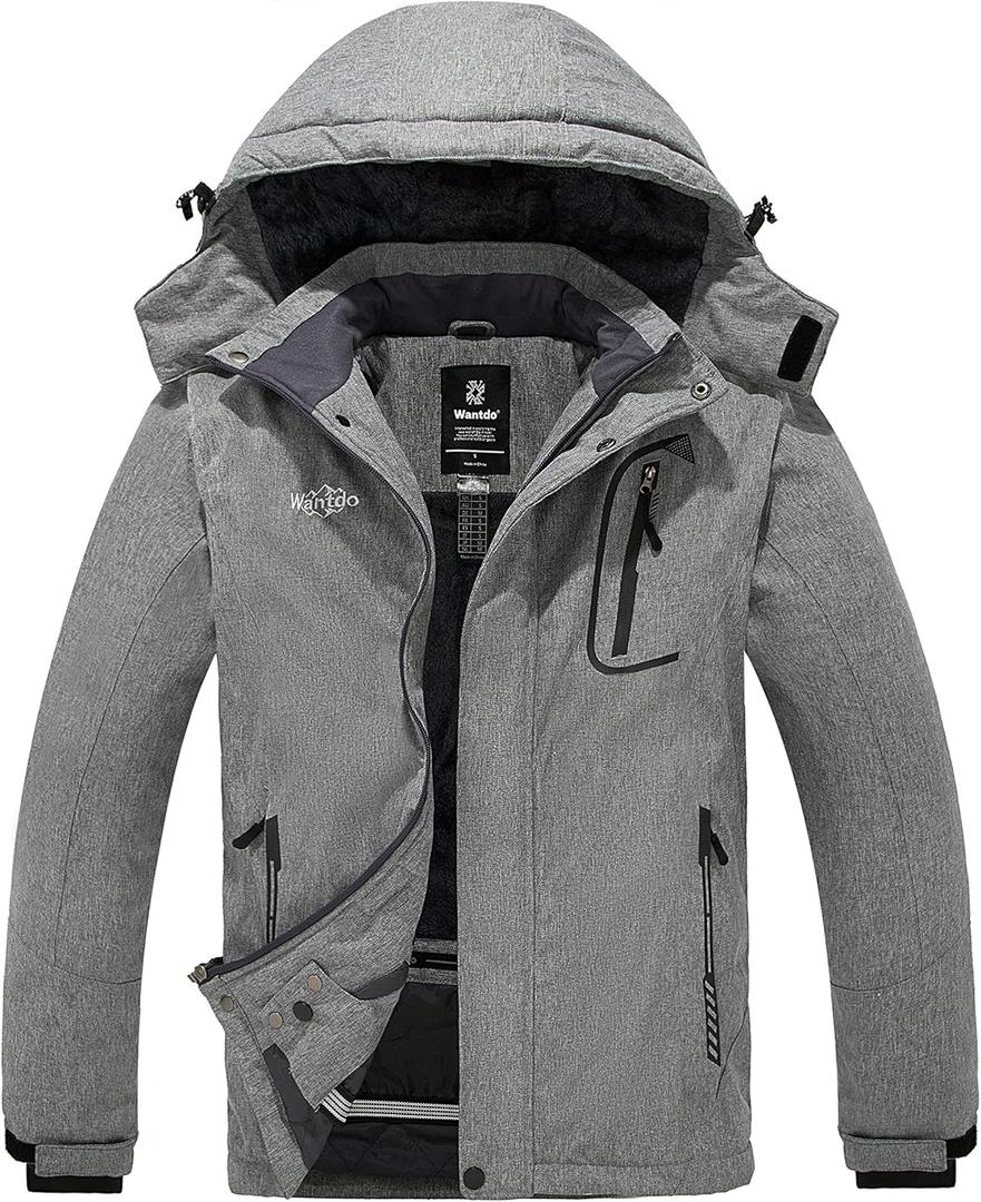 wantdo Men's Waterproof Ski Jacket Warm Winter Snow Jacket Snowboarding Jacket with Hood (Large, Gray)