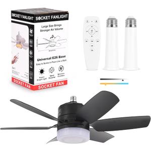 Ceiling Fan Light with Remote, 20 Inch 6 Blades Adjustable Dimmable, 3 Color Temperatures, E26 Socket, Modern Stylish Design for Bedroom (Black)