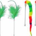 Hide and Seek Cat Toy Replacement Feather Wands 4 pcs 2 Feather and 2 Worm Replacement Sticks