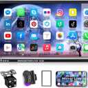 CAMECHO 7" Double Din Car Stereo Audio Bluetooth MP5 Player USB FM Multimedia Radio+ 4 LED Mini Backup Camera with Steering Wheel Remote Support Mobile Phone Synchronization (Used in Android/iOS)