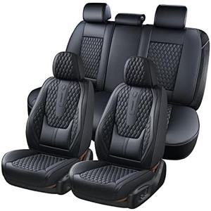 Coverado Car Seat Covers Full Set, Black Seat Covers for Car with Lumbar Support, Nappa Leather Seat Covers Waterproof Car Seat Protectors Universal Fit for Most Cars SUV Trucks