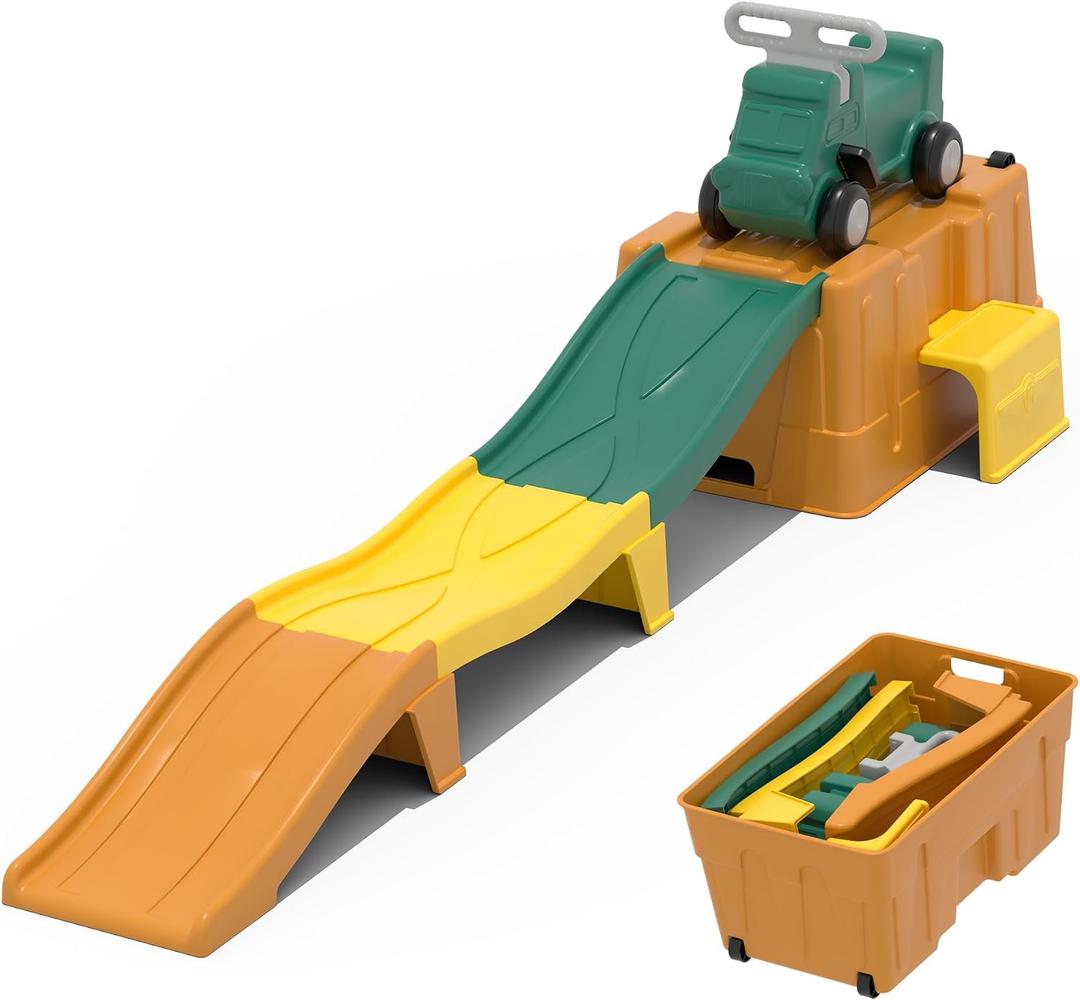 Up & Down Roller CoasterKids Ride On ToyToddler Push Car with Assembled Race Track & Storage Base Box, Indoor Outdoor Playset