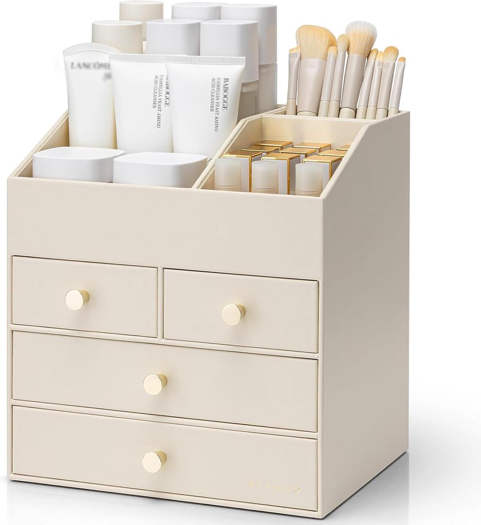 VLANDO Make Up Organizers For Counter with 4 Drawers,Beige