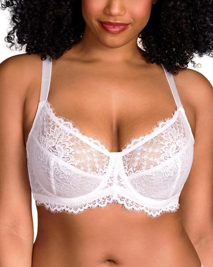 HSIA Minimizer Bra for Women - Plus Size Full Coverage Lace Bra with Underwire, Non Padded (42C, White)