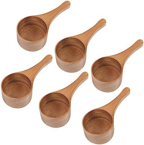 MornHalo 6 Pack Acacia Wood Coffee Scoops, Small Wooden Coffee Spoons for Jars and Containers Set of 6 Tablespoon Bean Scoop Cute Coffee Beans Measuring Scoop for Cooking Bath Salt
