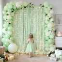 10x10ft Green Tulle Backdrop Curtain with Lights String for Parties, Sheer Photo Curtain Backdrop Drapes for Wedding Party Photography Backgrounds