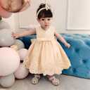 0-6T Toddler Baby Girls Embroidered Tutu Ball Gown Lace Dresses with Headwear (Yellow)