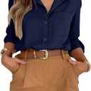 siliteelon Button Down Dress Shirts for Women Work Collared Blouse Tops (Blue, XL)